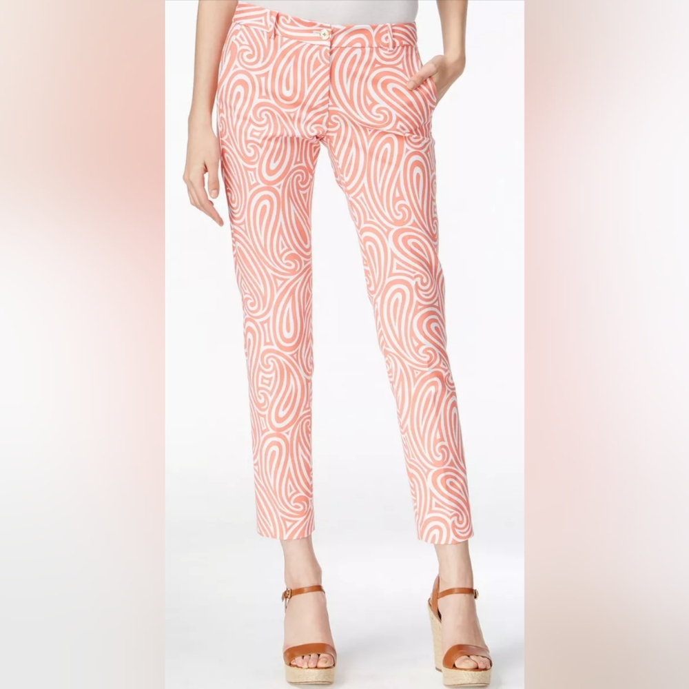 MICHAEL KORS Swirled Miranda Skinny Pants Caribbean Pink White